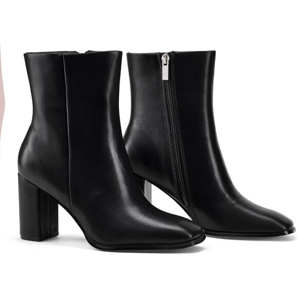 Elisabet Tang Ankle Boote Women Block Polyurethane Heel Side ZipperSquare Toe - Picture 1 of 9